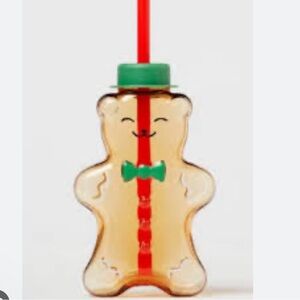 Pillowfort Kids Figural Gingerbread Tumbler 13 oz, Brown with Red Straw